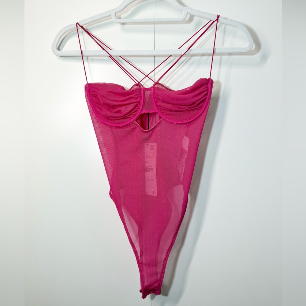 ZARA Sheer Pink Strappy Corset Bodysuit | Y2K Night-Out Top | S